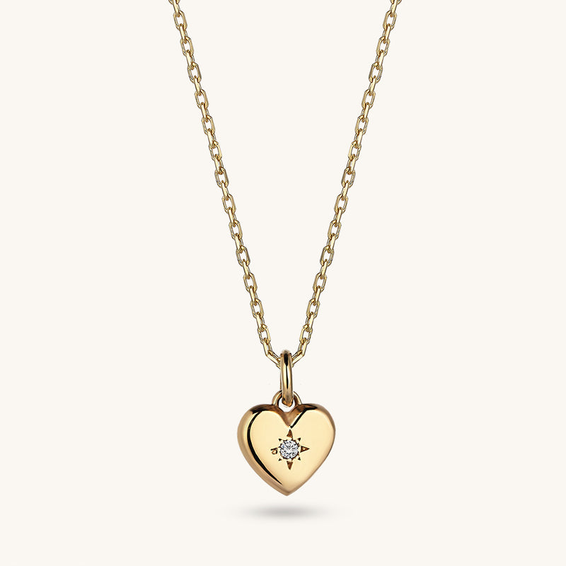 14k Solid Yellow Gold Love Heart Pendant Necklace for Women