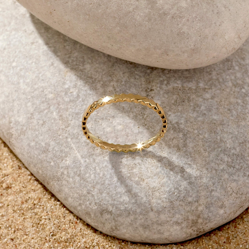 Hexagon Band Stacking Ring in 14k Solid Gold