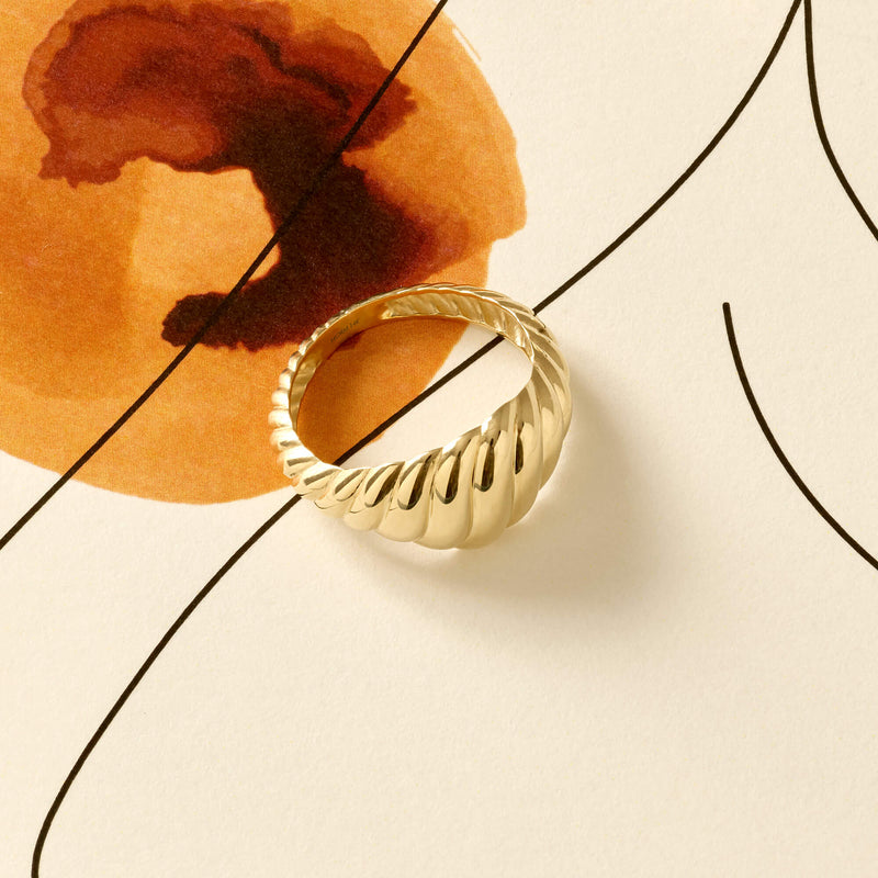 Iconic Braided Croissant Ring in 14k Solid Yellow Gold