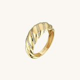 14k Real Yellow Gold Iconic Pave Croissant Ring