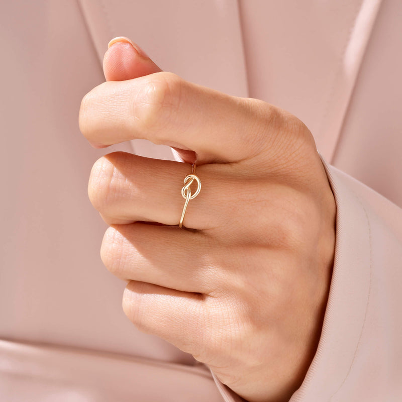 Minimalist Love Knot Ring in 14k Solid Yellow Gold
