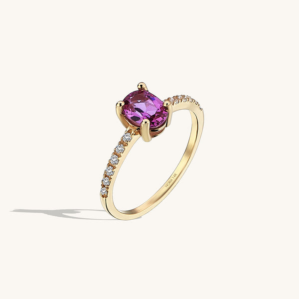 Pink Tourmaline Oval Solitaire Ring in 14k Real Yellow Gold