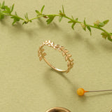 Stackable Curve Ring with Laurel Leaf Design in 14k Real Yellow Gold