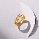 14k Real Yellow Gold Legacy Dome Ring with White CZ Stones