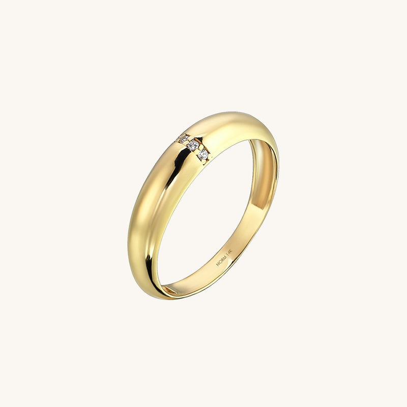 14k Real Yellow Gold Line Pave Dome Ring