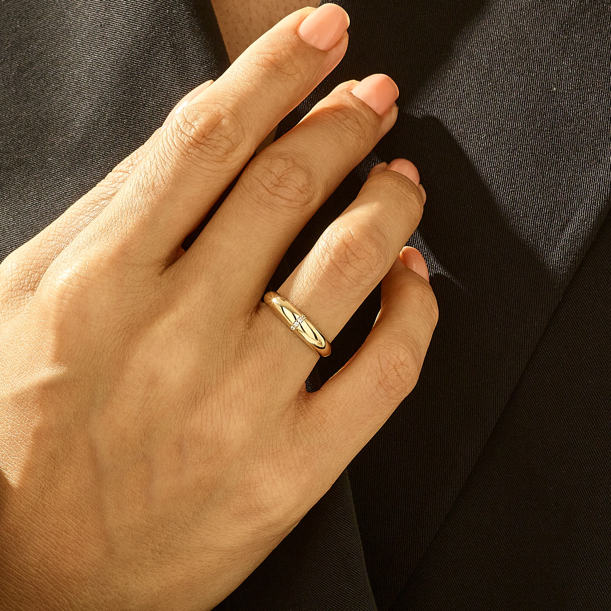 Line Pave Dome Statement Ring in 14k Solid Yellow Gold