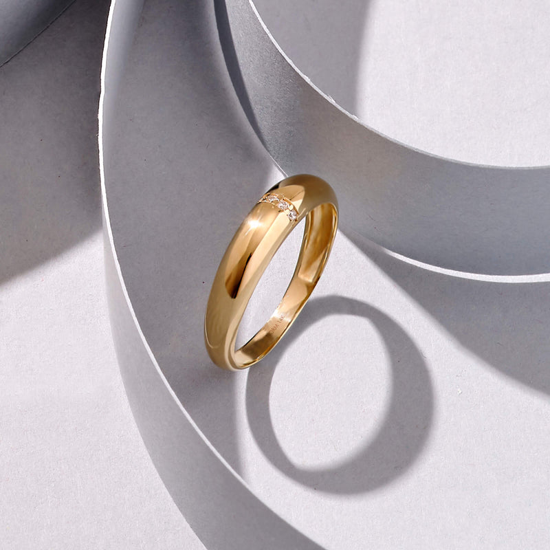 Line Pave Dome Ring in 14k Real Yellow Gold