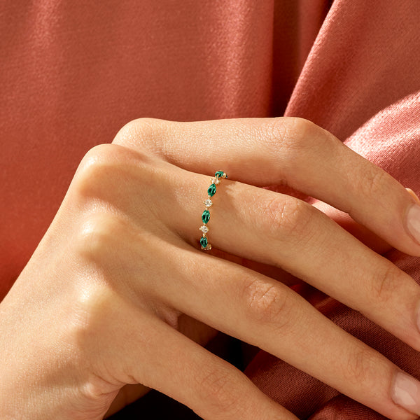 Stackable Emerald Marquise Band Ring in 14k Real Gold