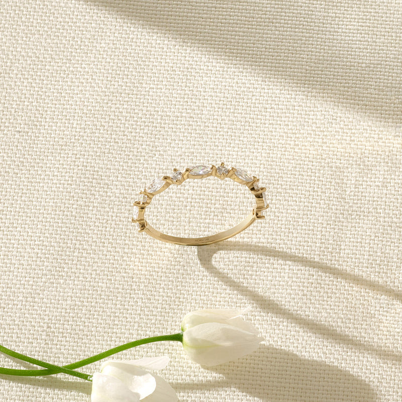 Minimalist Marquise Band Stacking Ring in 14k Solid Yellow Gold