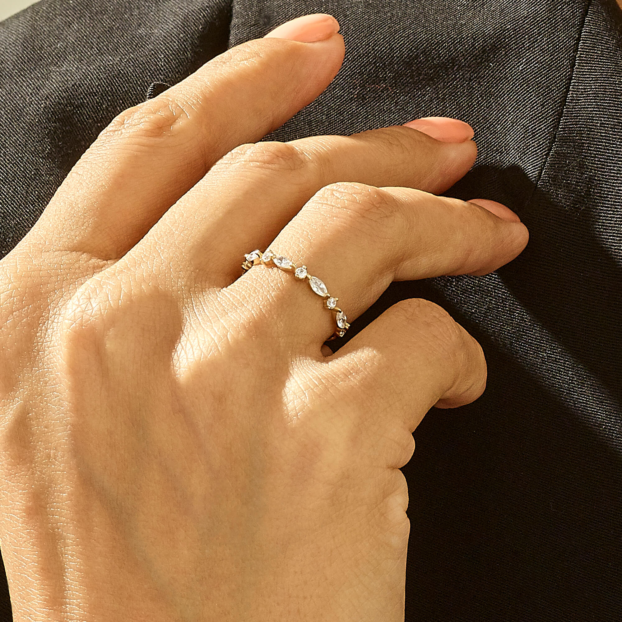 Marquise Eternity Band Stacking Ring in 14k Real Yellow Gold