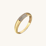 14k Solid Gold Minimal Pave Dome Band Ring for Women
