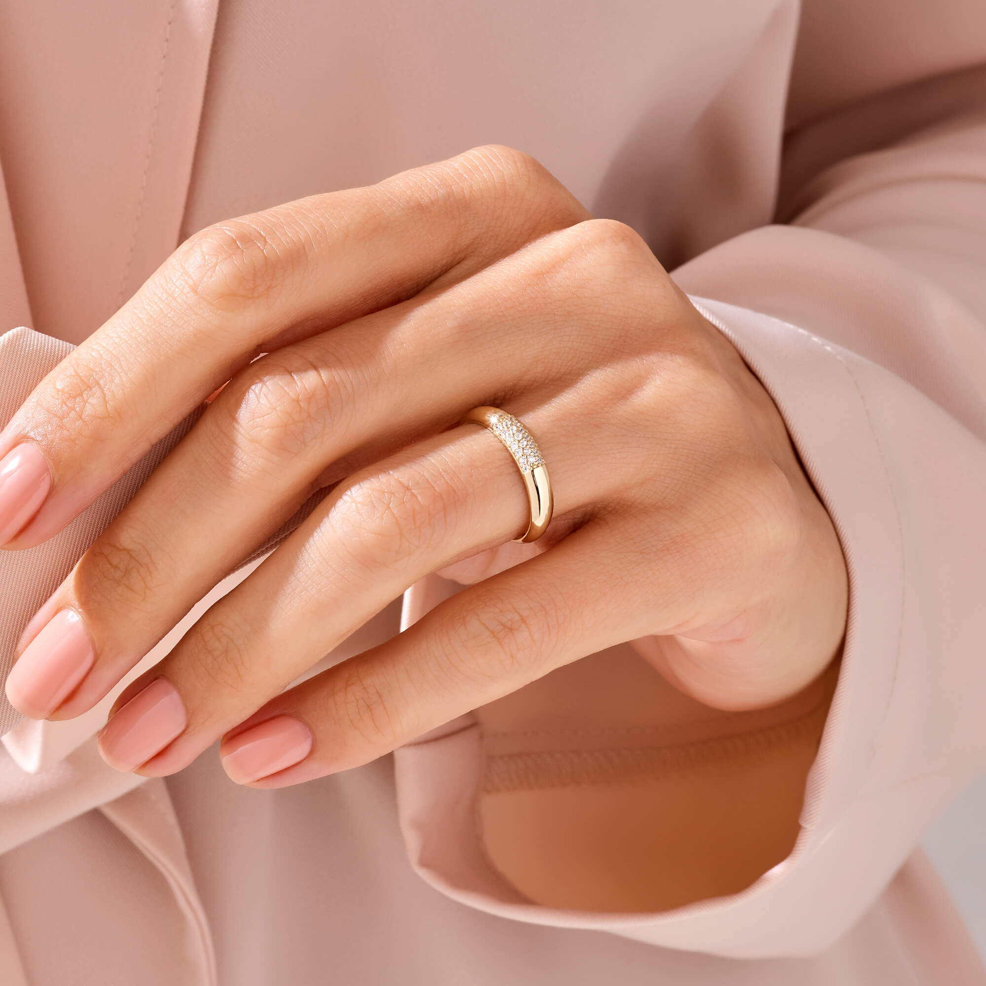 Minimal Pave Dome Statement Ring in 14k Solid Yellow Gold