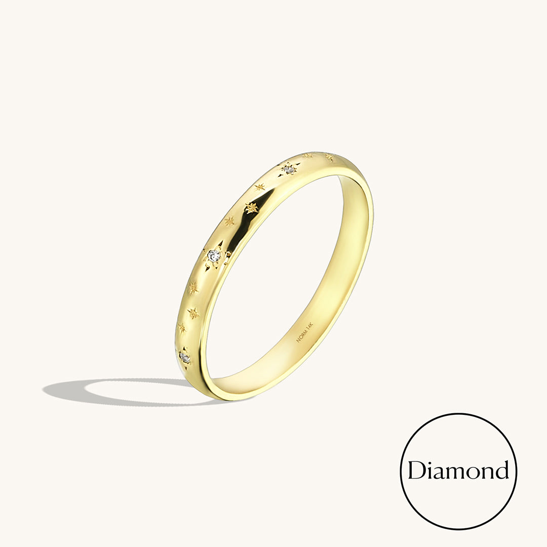 14k Gold Diamond Star Pave Wedding Band for Women
