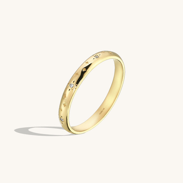 Minimal Star Pave Stackable Band Ring in 14k Solid Gold