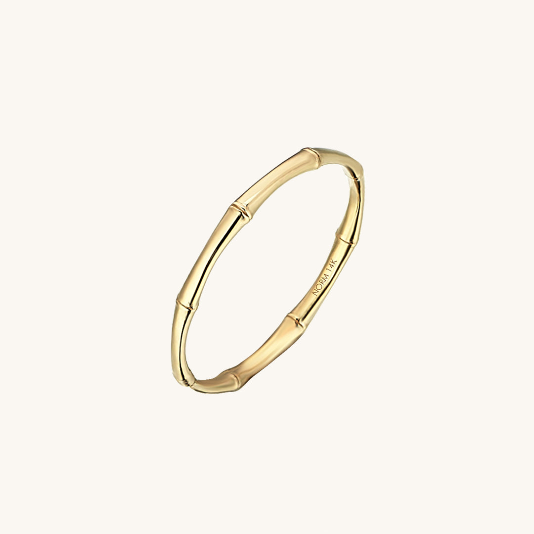 14k Real Yellow Gold Minimalist Bamboo Ring