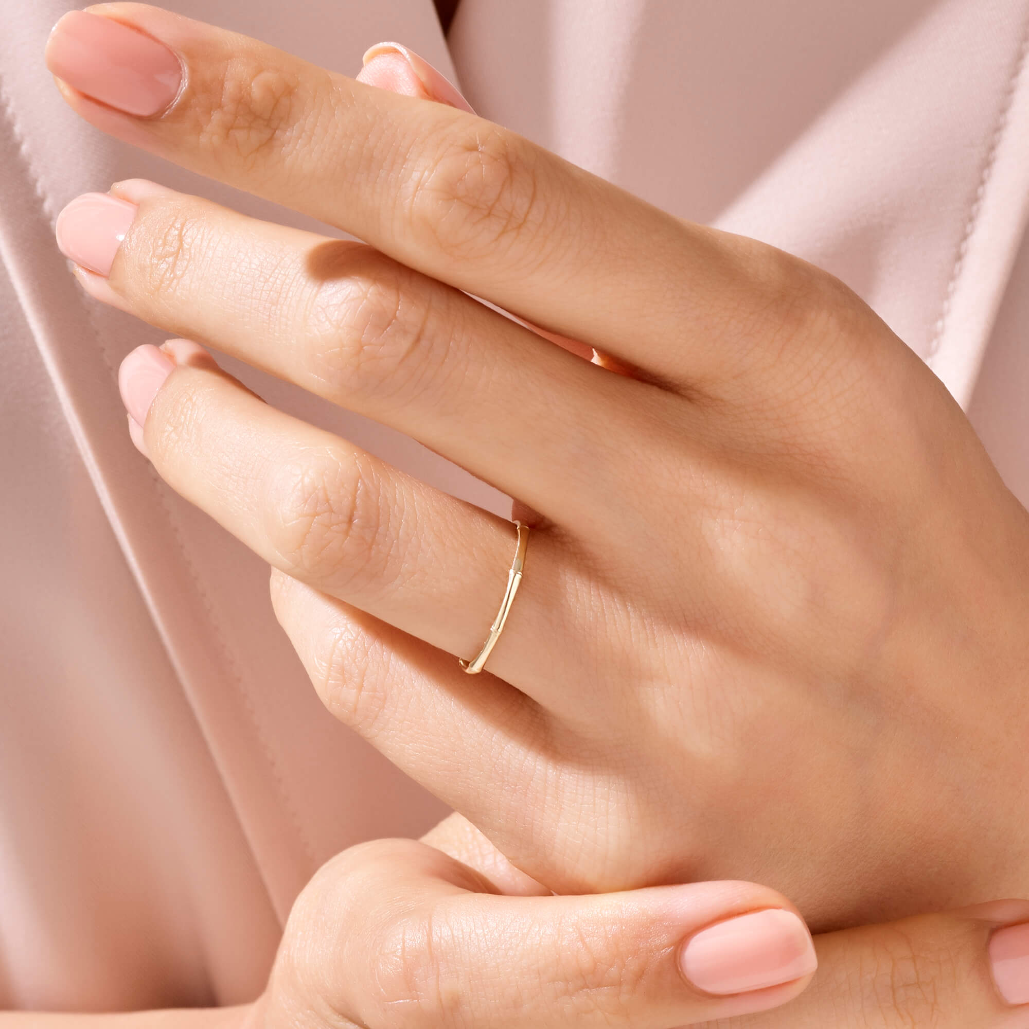 Minimalist Bamboo Shaped Stackable Ring in 14k Yellow Gold