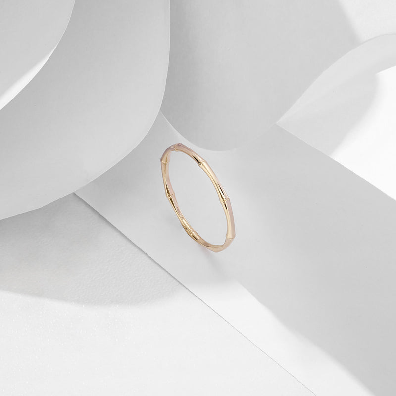 Minimalist Bamboo Stacking Ring in Yellow Gold