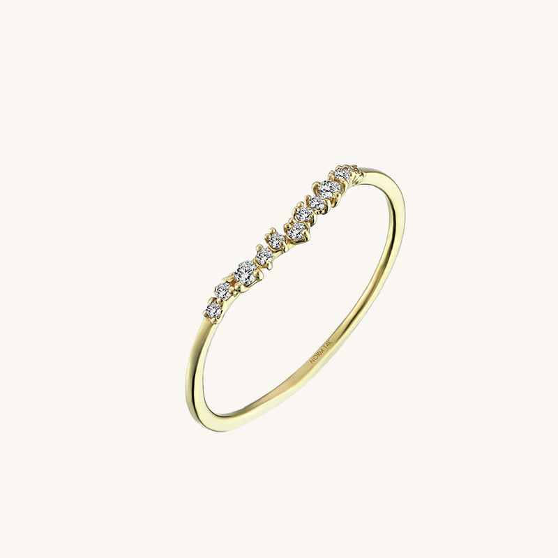 Minimalist Curve Ring with White CZ Stones in 14k Solid Gold