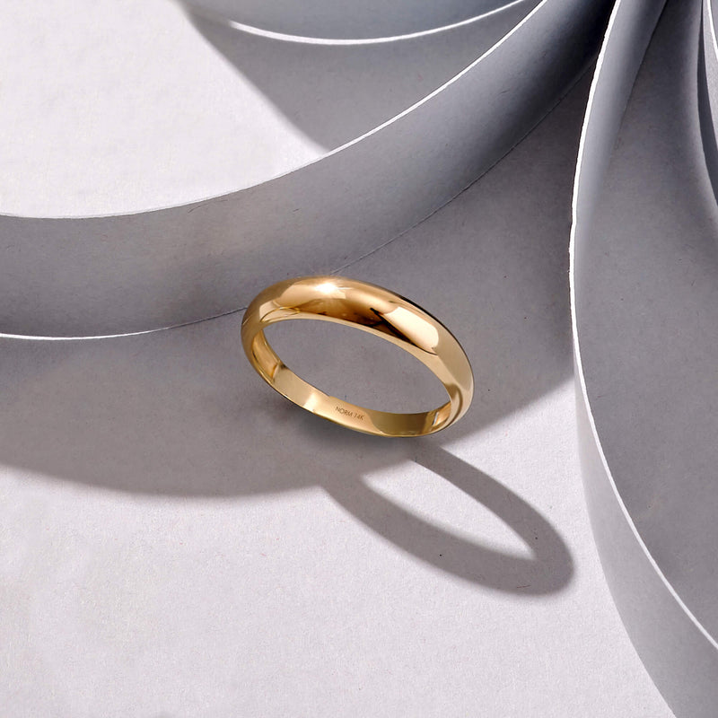 14k Real Gold Minimalist Dome Band Ring for Women
