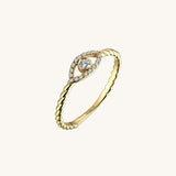 Minimalist Twisted Evil Eye Stackable Ring in 14k Real Yellow Gold