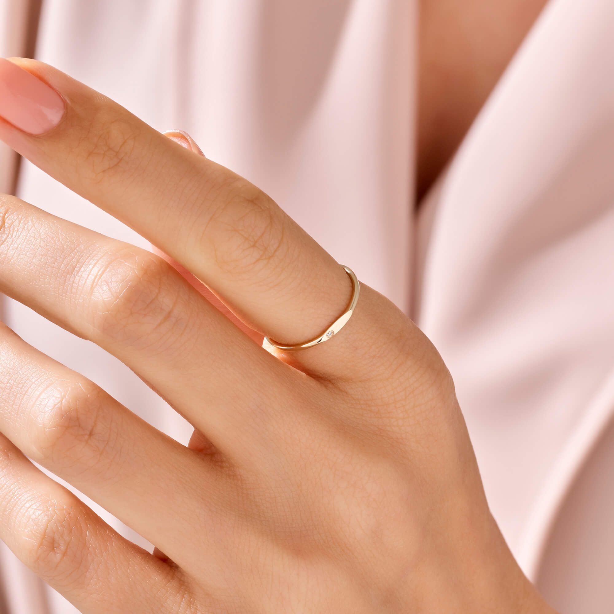 14k Real Yellow Gold Minimalist Signet Ring for Women