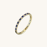 Minimalist Stackable Band Ring Paved with Blue & White Stones in Gold