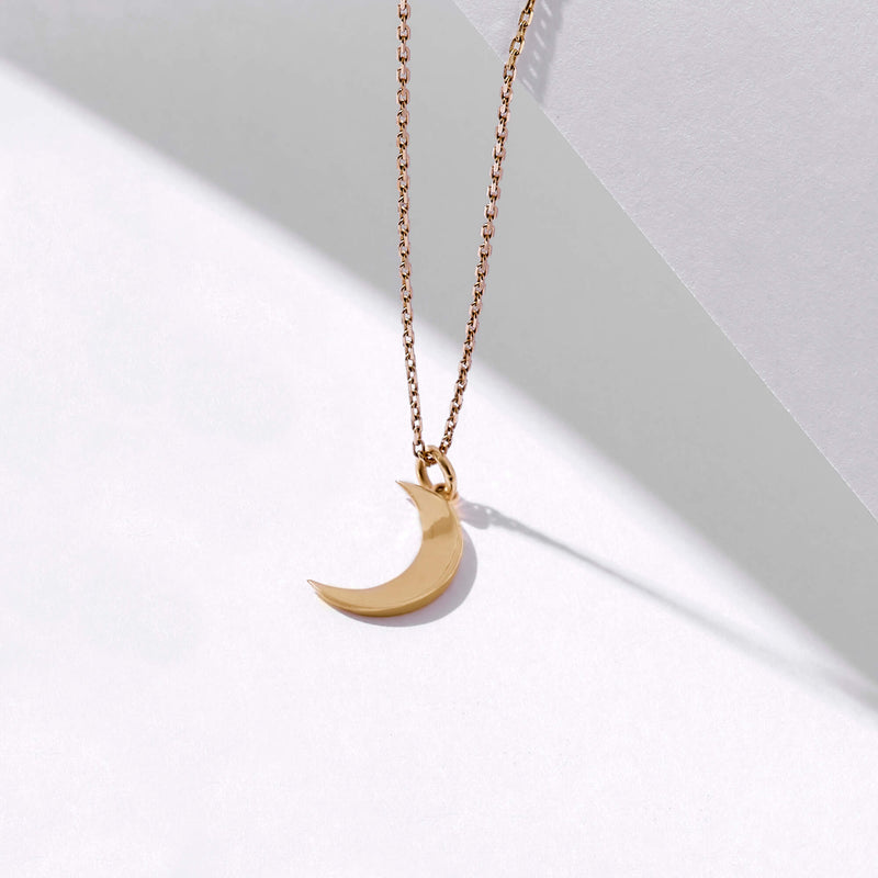 Women's 14k Solid Yellow Gold Moon Pendant Necklace