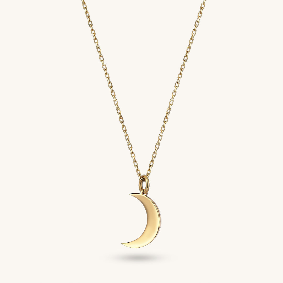 14k Solid Gold Moon Pendant Necklace for Women