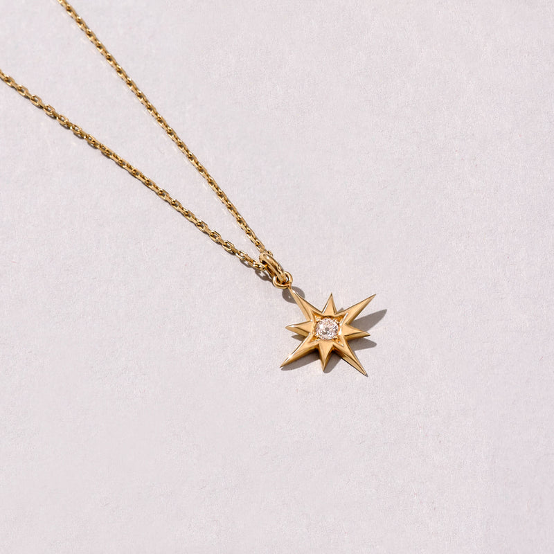14k Solid Yellow Gold Dainty North Star Pendant Necklace