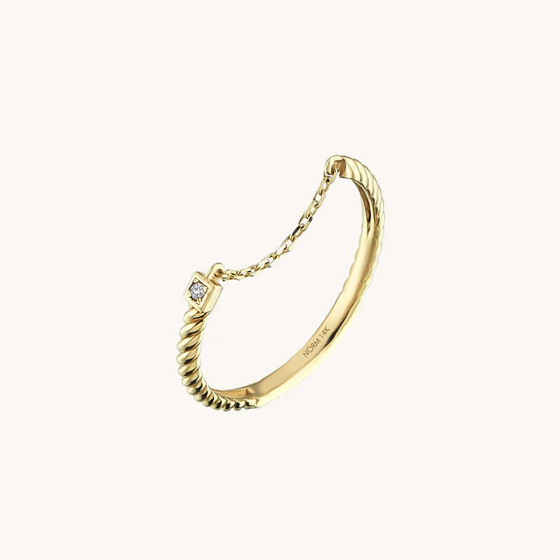 Stackable Twisted Open Chain Ring in 14k Real Gold