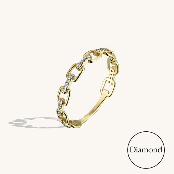 0.11 ctw Diamond Open Link Chain Stacking Ring in 14k Real Yellow Gold
