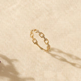 Open Link Chain Stacking Ring with White CZ in Gold