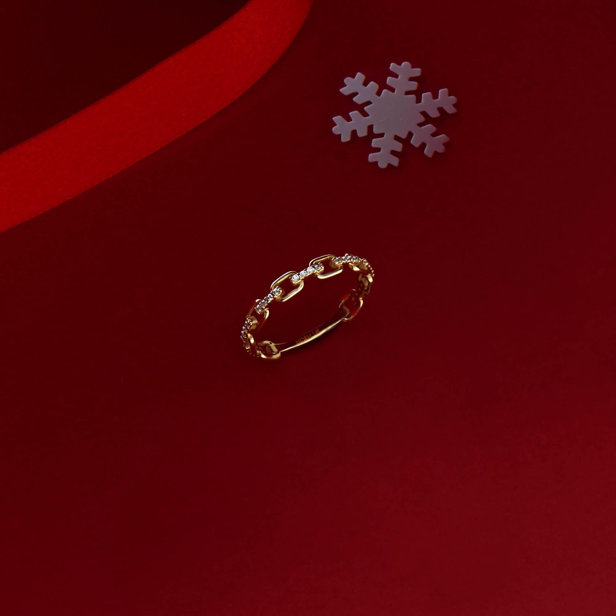 Women's Open Link Ring Paved with White CZ in 14k Real Yellow Gold