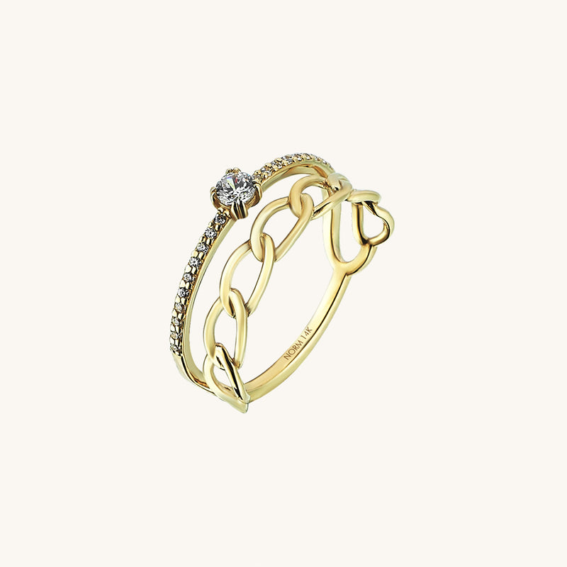 Oval Chain Double Ring in 14k Solid Gold