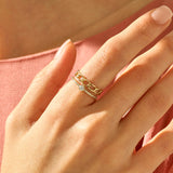 Double Oval Chain Solitaire Wedding Ring in 14k Solid Yellow Gold