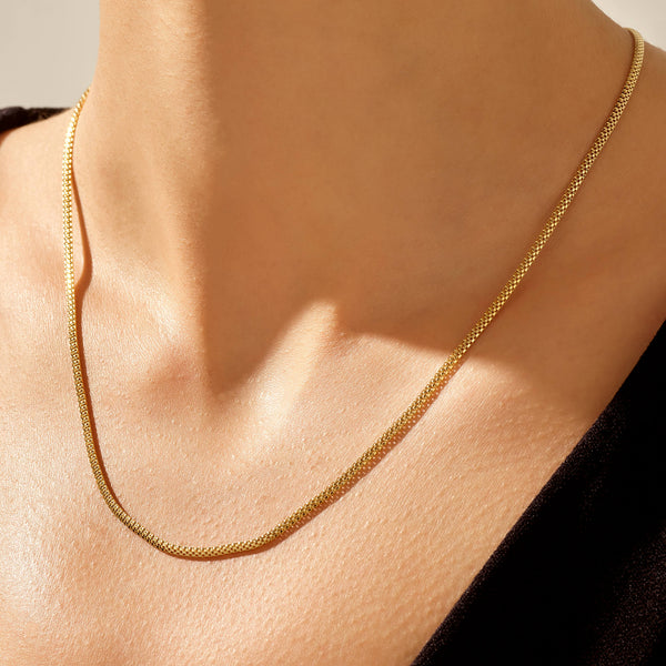Women's 14k Real Yellow Gold 1.6 mm Popcorn Chain Necklace