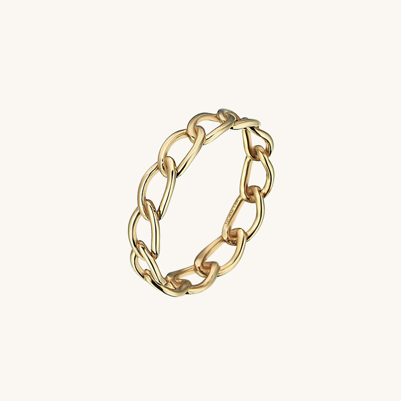 14k Solid Gold Oval Chain Ring for Women