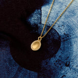 Oval Signet Pendant Necklace Paved with CZ in 14k Solid Gold