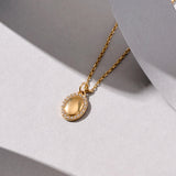 14k Solid Yellow Gold Oval Signet Pendant Paved with Cubic Zirconia