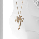Small Palm Tree Pendant Necklace in 14k Real Yellow Gold