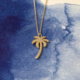 Palm Pendant Necklace Paved with Cubic Zircania in 14k Real Gold