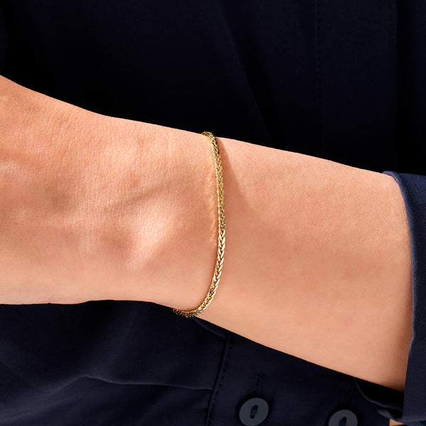 Real 14k Yellow Gold Wheat Chain Bracelet for Women