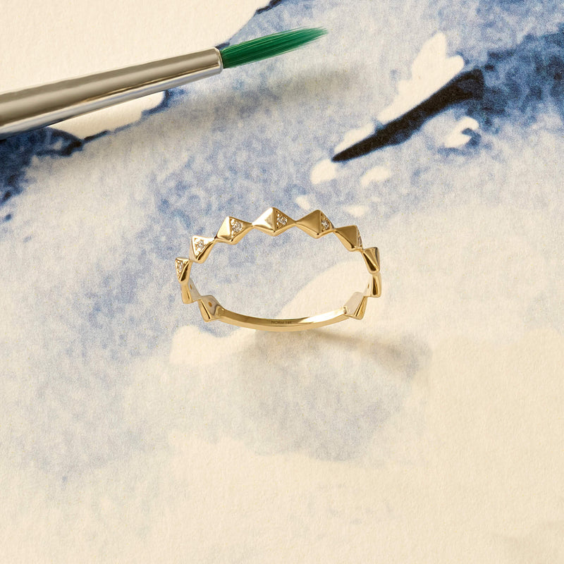 Stackable Pave Angel Ring in 14k Solid Yellow Gold