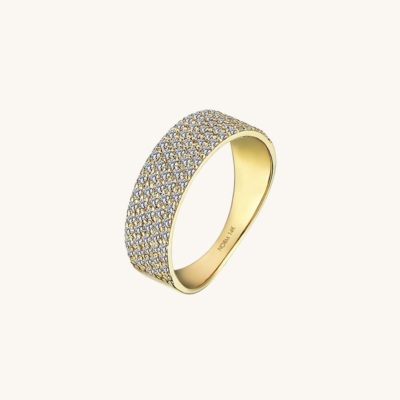 Pave Bold Band Ring in 14k Solid Yellow Gold