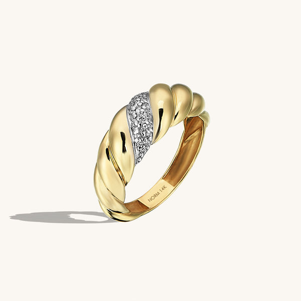 Pave Croissant Ring in 14k Solid Gold