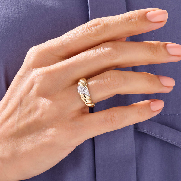 Pave Croissant Ring in 14k Real Yellow Gold
