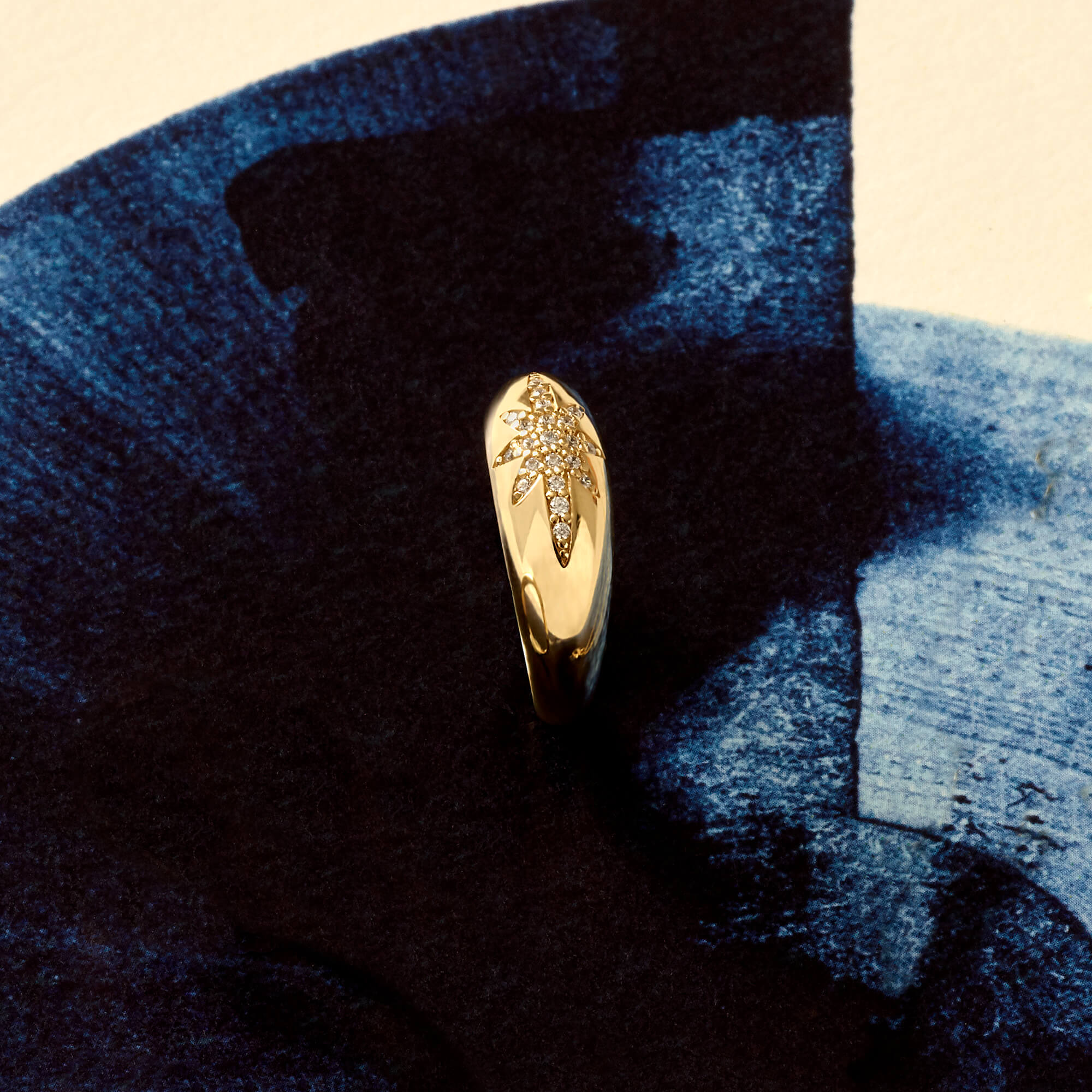 Women's 14k Real Gold Dome Statement Ring Paved with North Star