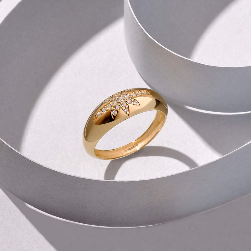 North Star Pave Dome Ring in 14k Real Yellow Gold