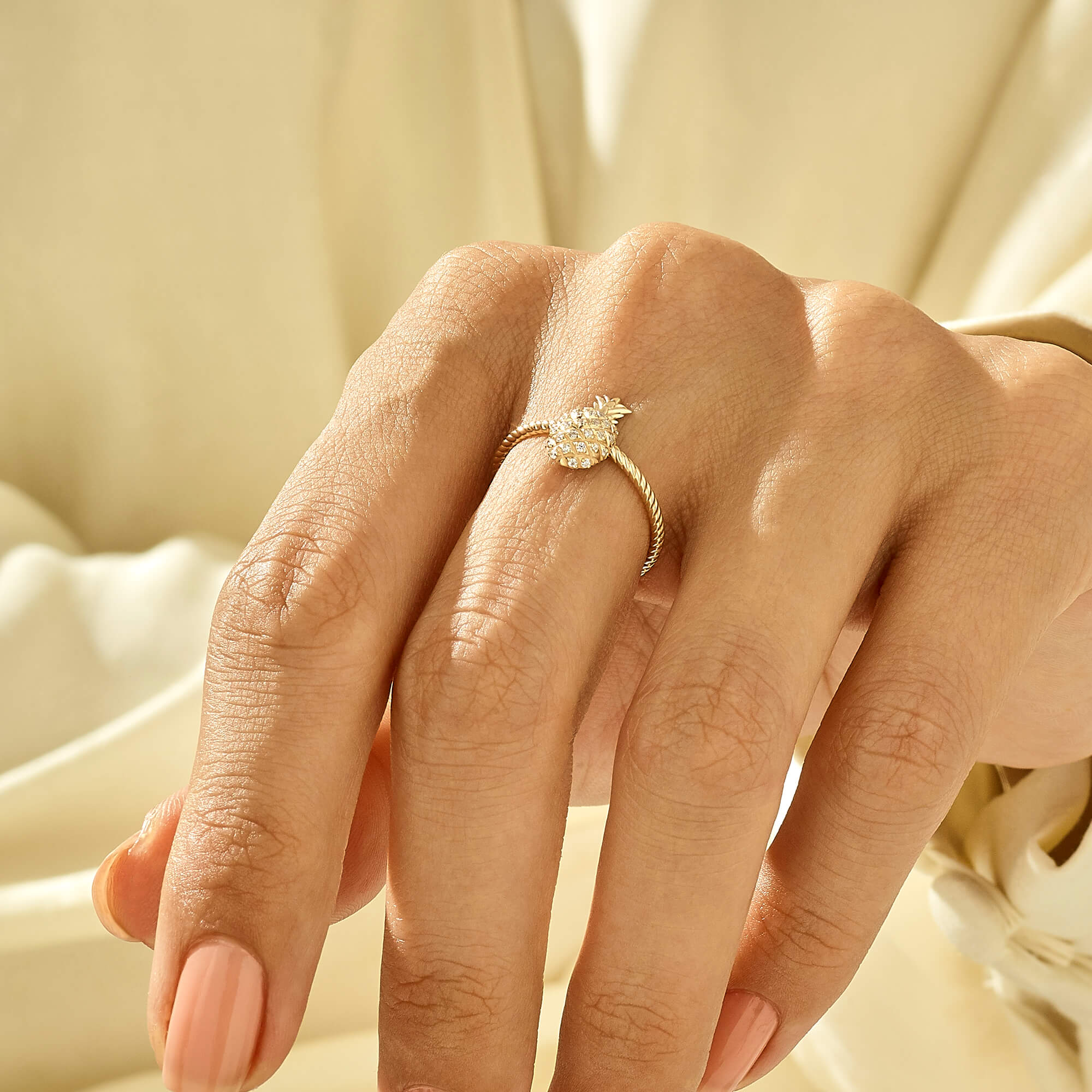Pave Pineapple Statement Ring in 14k Real Gold
