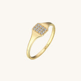 14k Real Gold Pave Signet Ring for Women
